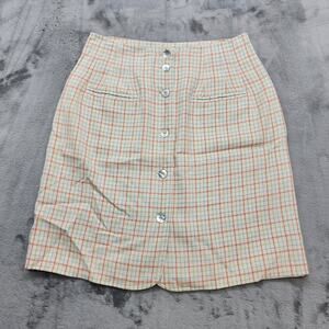 Vintage Mix It Skirt Womens 12 Multicolor Plaid‎ Linen Blend Button Front Pencil